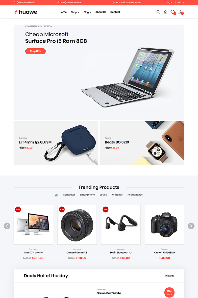 Huawe - Electronics Shop WooCommerce Theme WooCommerce-tema #82217 - skärmbild