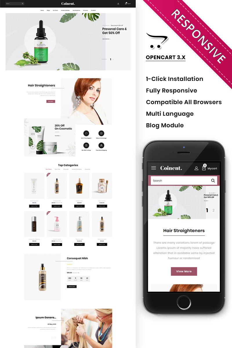 Responsive Coinent - The Cosmetic Store Responsive Opencart #82366 - Ekran resmi