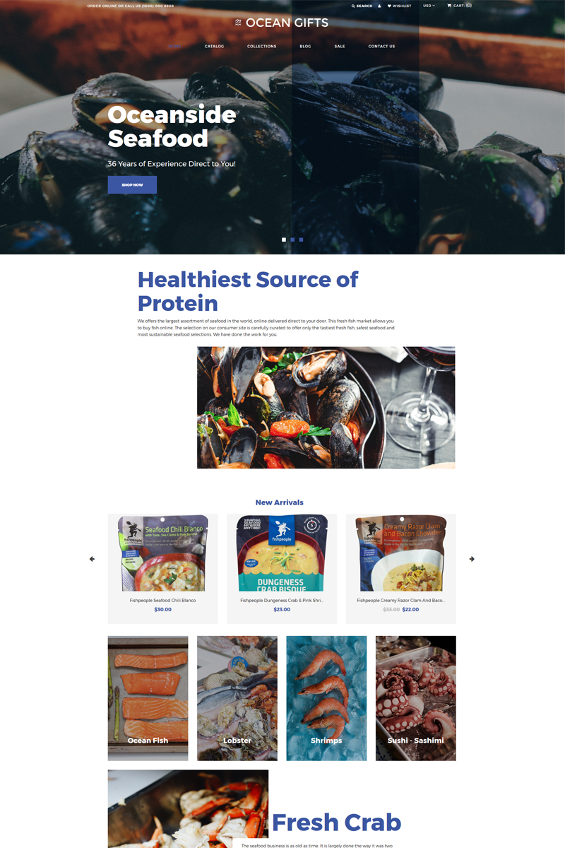 Ocean Gifts - Sea Food Shop Modern Tema de Shopify №82482 - captura de tela