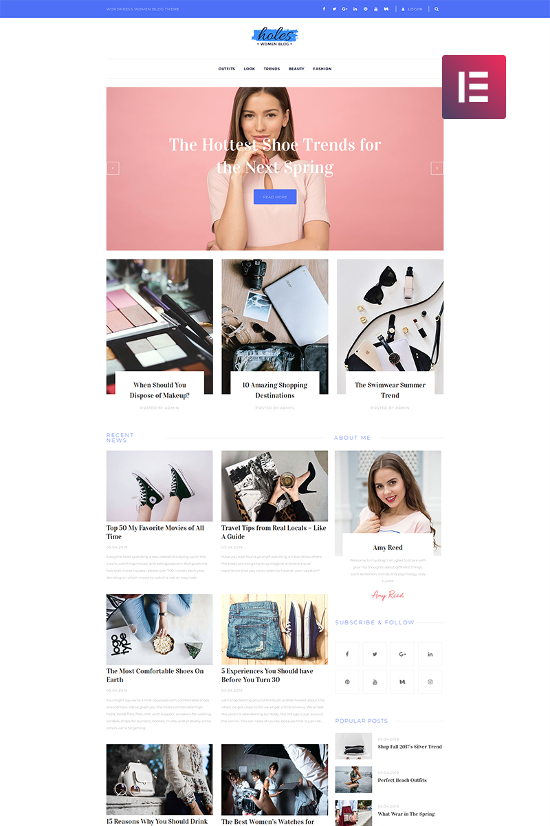 Tema De WordPress "Holes - Women Blog Multipurpose Classic Elementor" #82483 - captura de pantalla