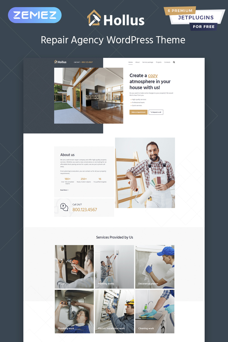 WordPress Theme namens "Hollus - Repair Services Multipurpose Modern Elementor" #82484