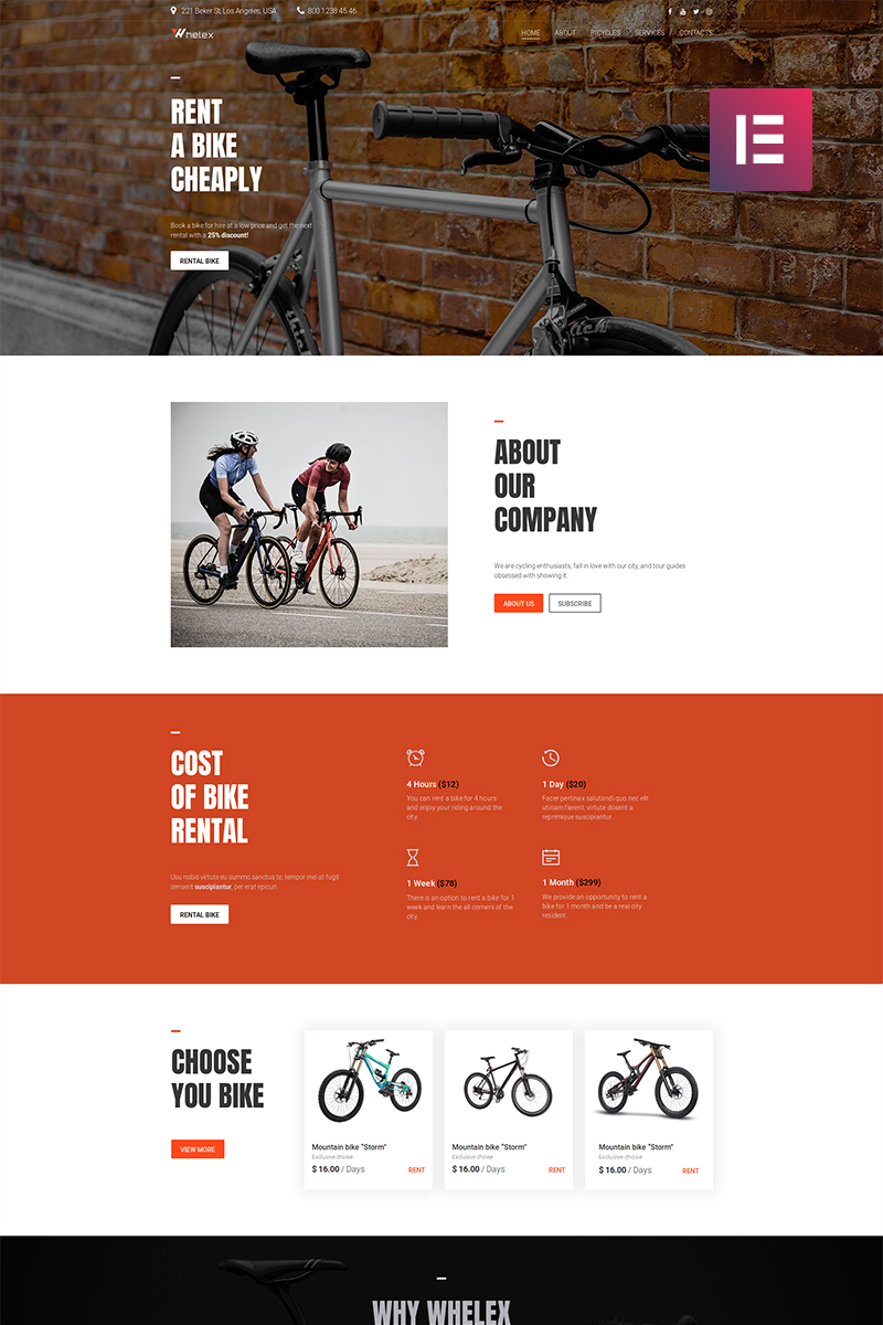 Responsive Whelex - Bike Rent Multipurpose Modern Elementor Wordpress #82531