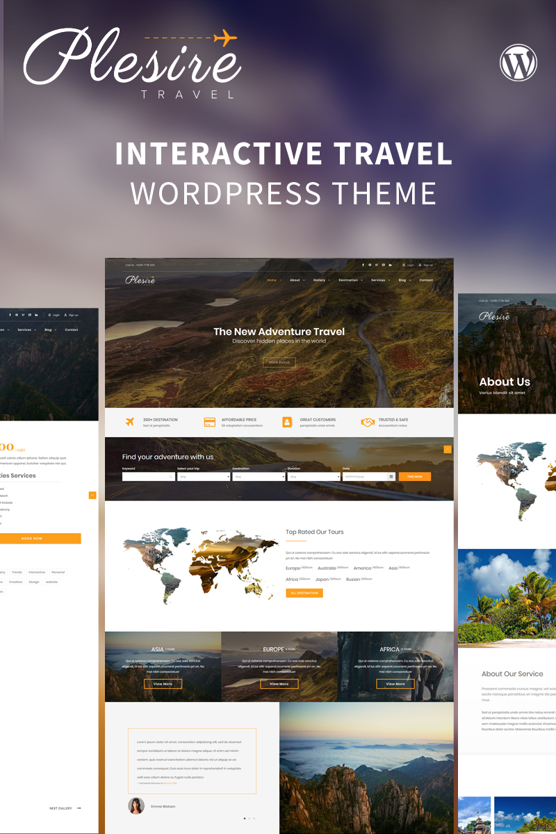 Responzivní WordPress motiv "Plesire - Interactive Travel" #82552