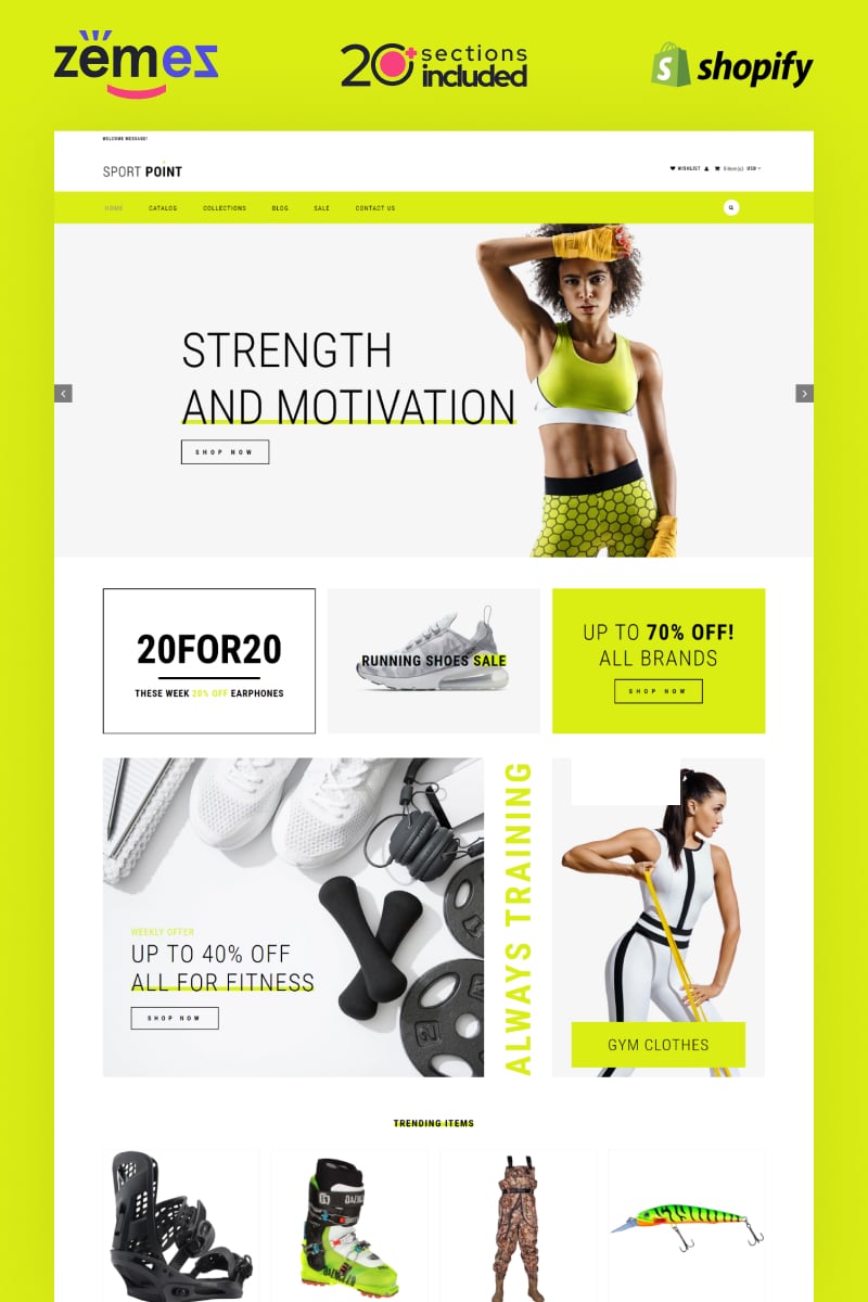 "Sport Point - Sports Store Multipage Clean" Responsive Shopify Thema №82576