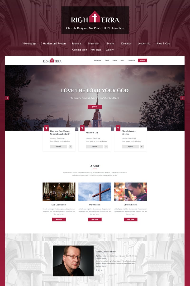 Website Vorlage namens "Righterra - Religion Bootstrap 4" #82535