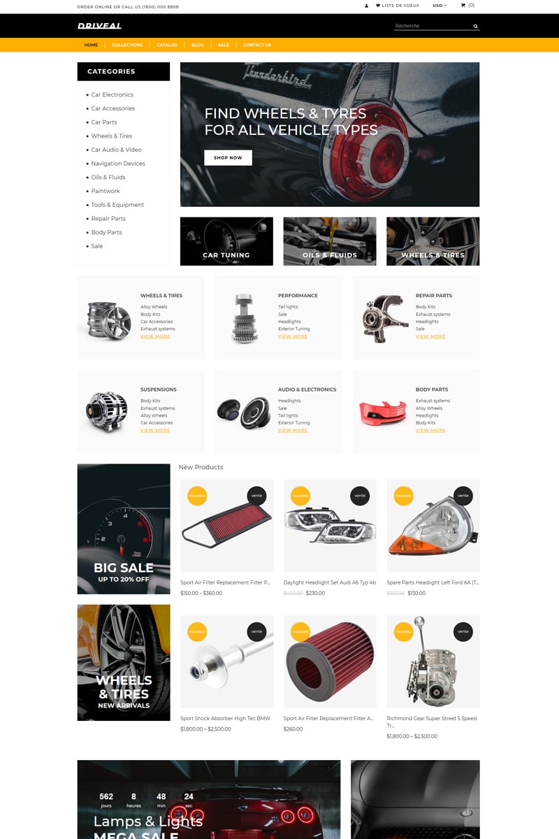 "Driveal - Auto Parts Shop Clean" - адаптивний Shopify шаблон №82646