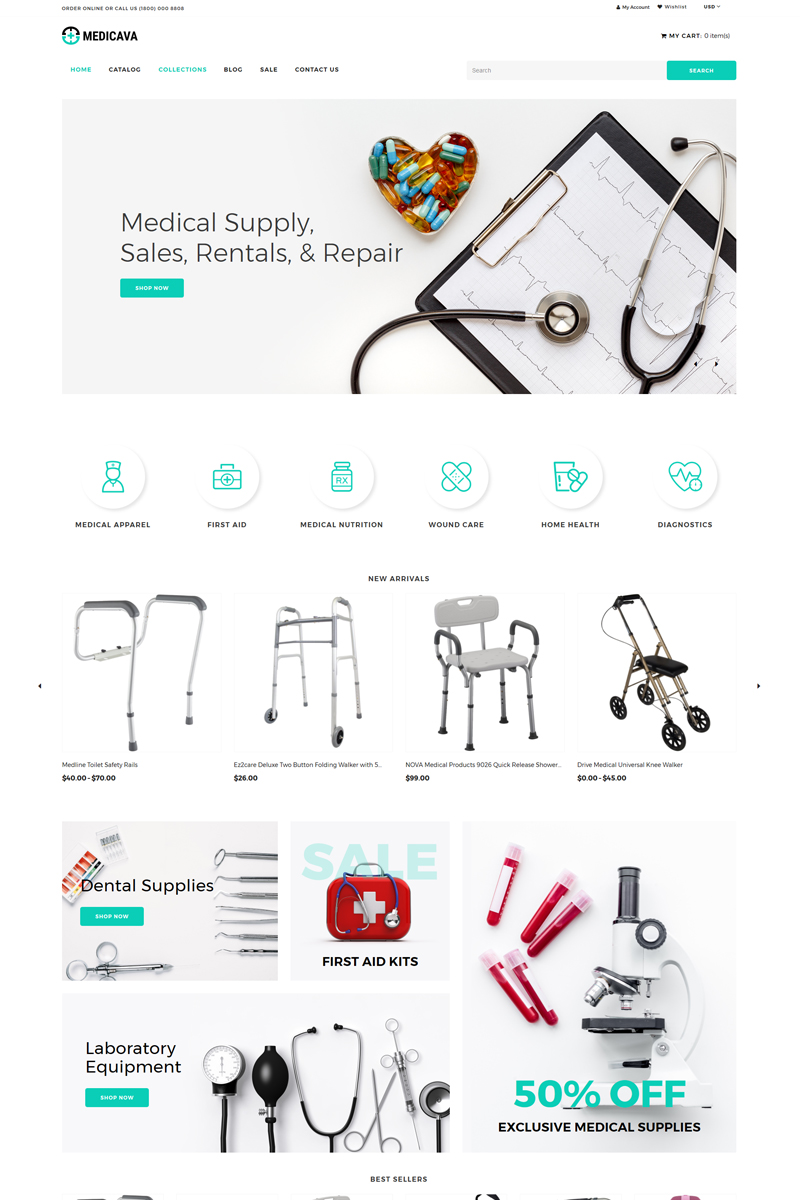 Medicava - Medical Equipment Multipage Clean Tema de Shopify №82698