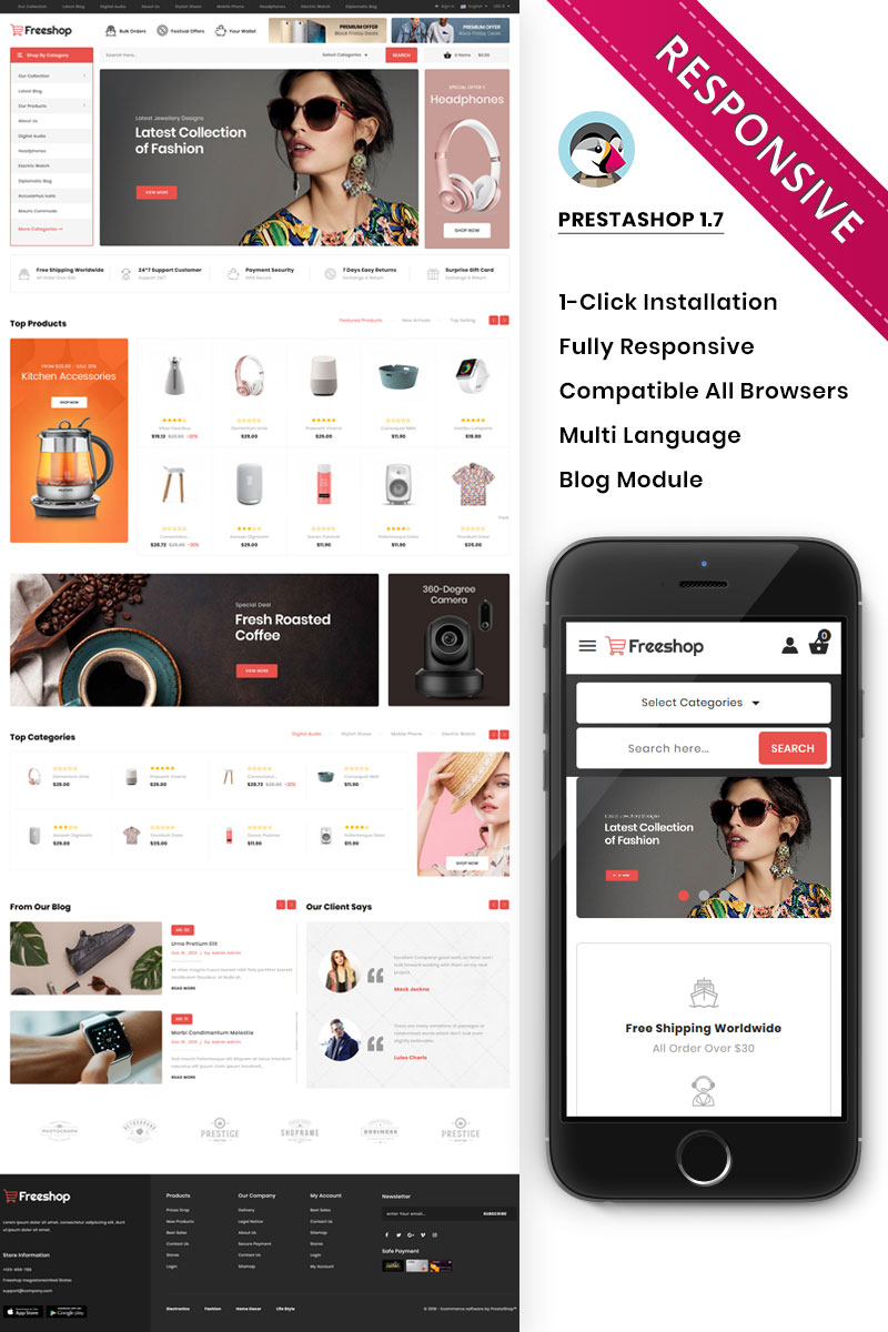 Responsywny szablon PrestaShop Freeshop - The Mega Store Responsive #82625