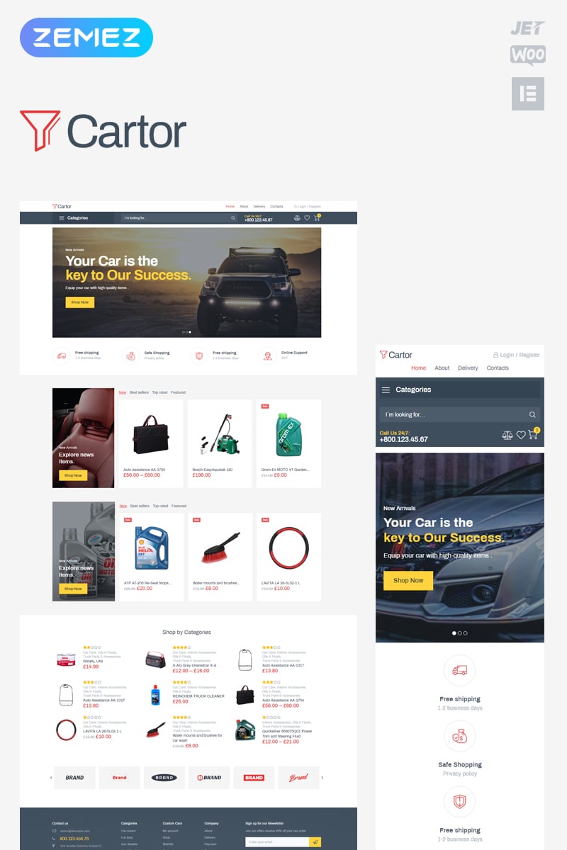Tema WooCommerce Responsive #82635 "Cartor - Auto Accessories ECommerce Classic Elementor" - screenshot