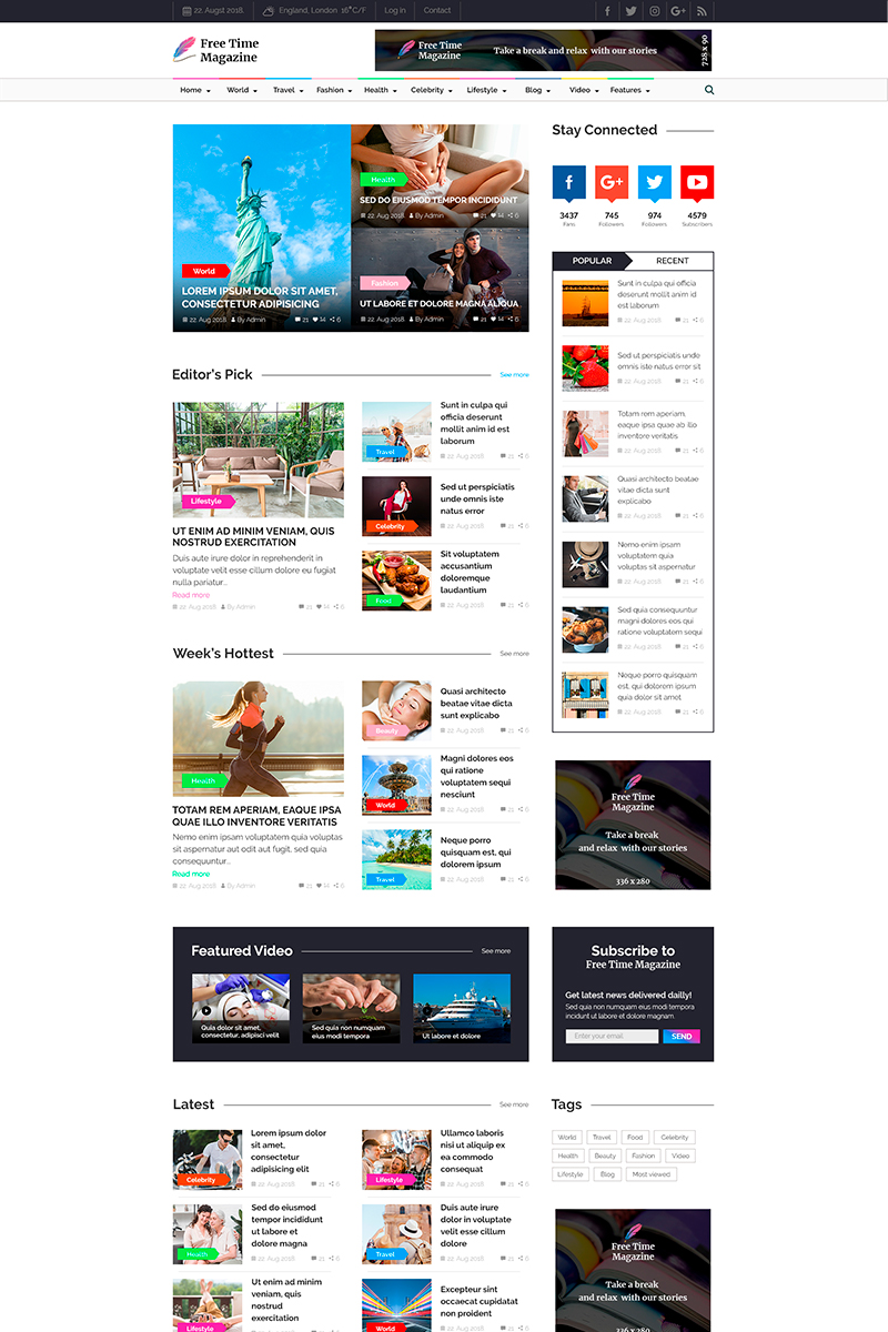 Free Time Magazine | News & Magazine PSD Template