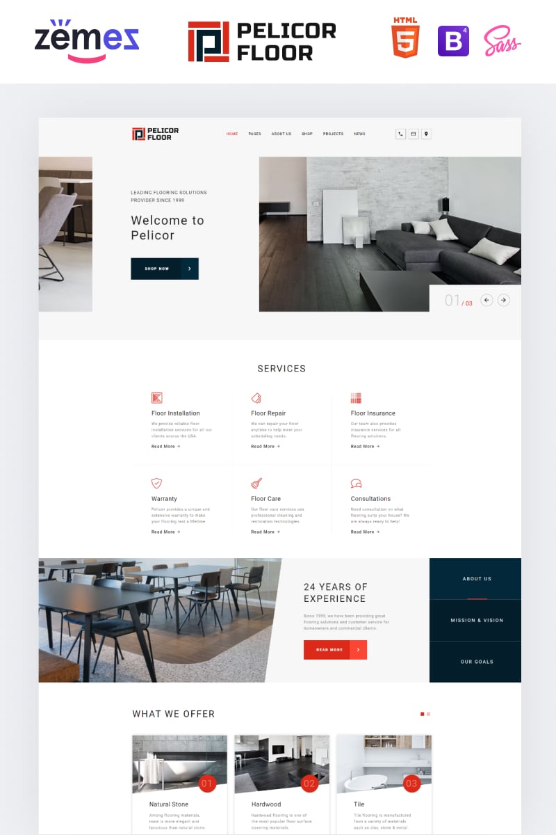 "Pelicor Floor - Flooring Services Multipage HTML5" Responsive Website template №82723 - screenshot