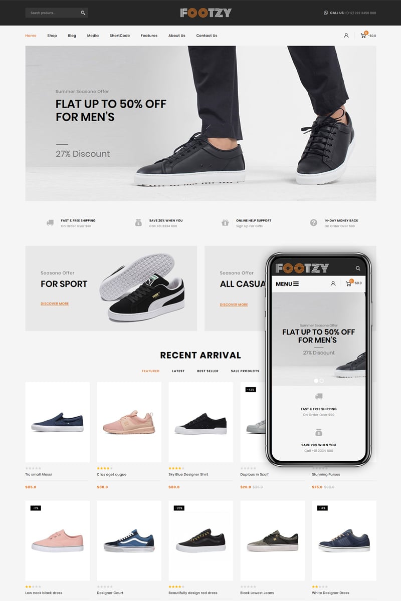 Responsivt Footzy - Shoes Store WooCommerce-tema #82793 - skärmbild