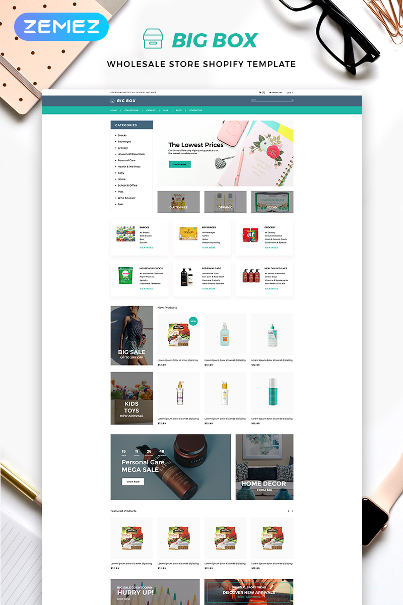Shopify Theme namens "Big Box - Wholesale Store Multipage Clean" #82706 - Screenshot