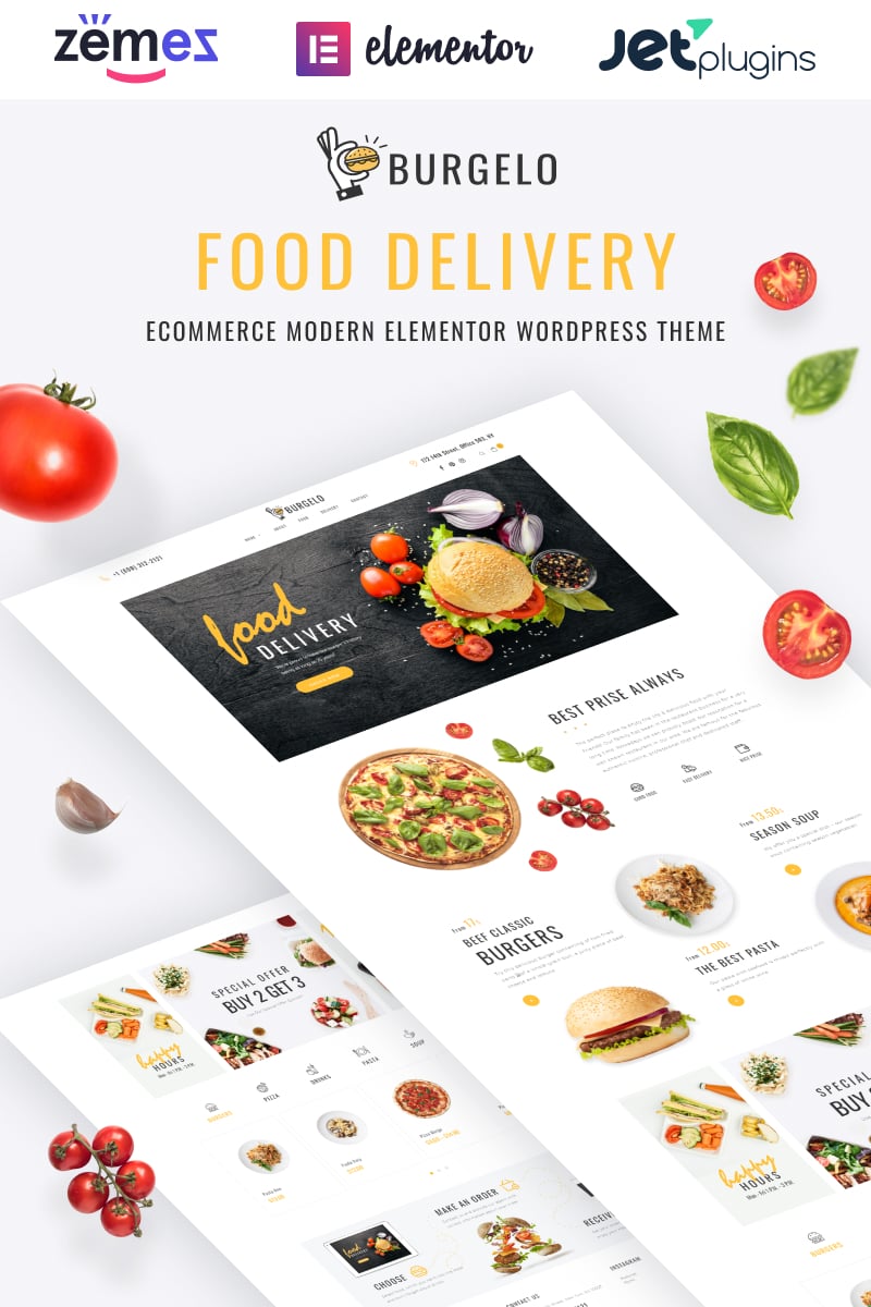Tema WooCommerce Responsive #82722 "Burgelo - Food Delivery ECommerce Modern Elementor" - screenshot