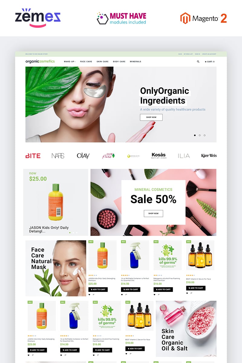 Magento Theme namens "OrganicCosmetics - Clean eCommerce Cosmetics Store" #82878 - Screenshot
