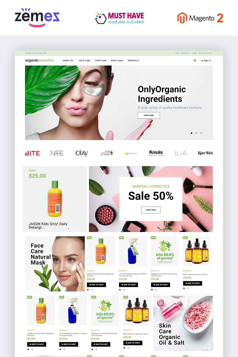 Tema Magento "OrganicCosmetics - Clean eCommerce Cosmetics Store" #82878