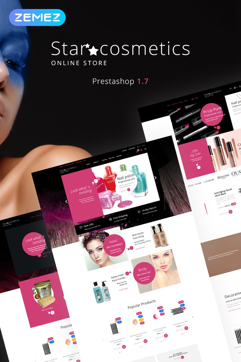 PrestaShop Theme namens "Star Cosmetics - Beauty Store Ecommerce Bootstrap Clean" #83089