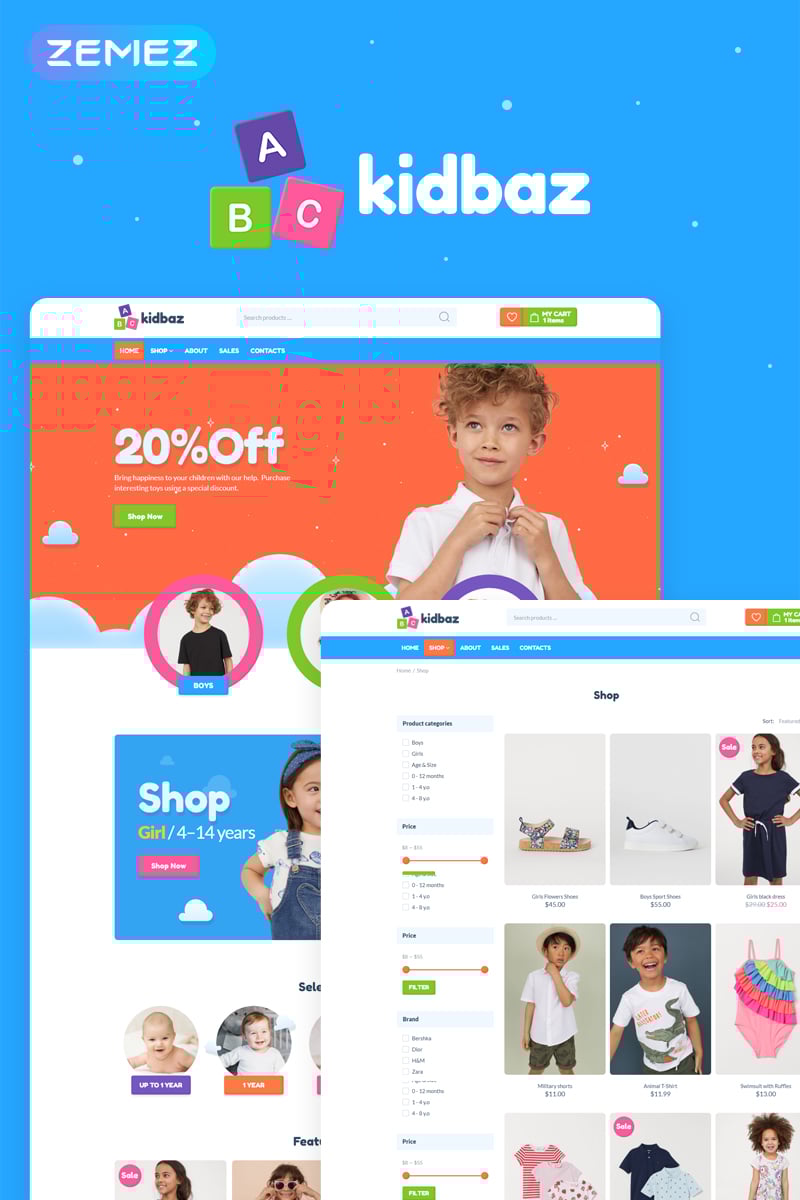 "Kidbaz - Kids Stuff ECommerce Modern Elementor" thème WooCommerce adaptatif #83155 - screenshot