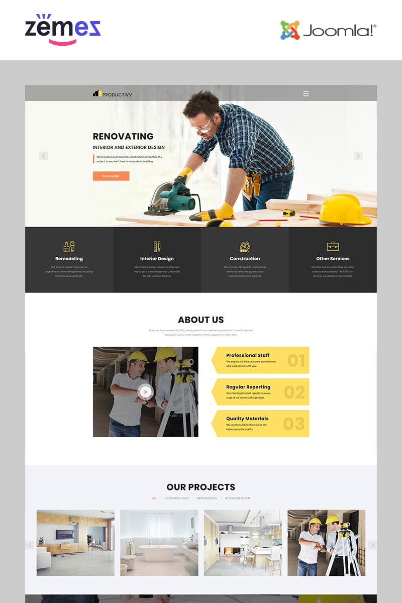 "Productivv - Construction Clean" Responsive Joomla Template №83110
