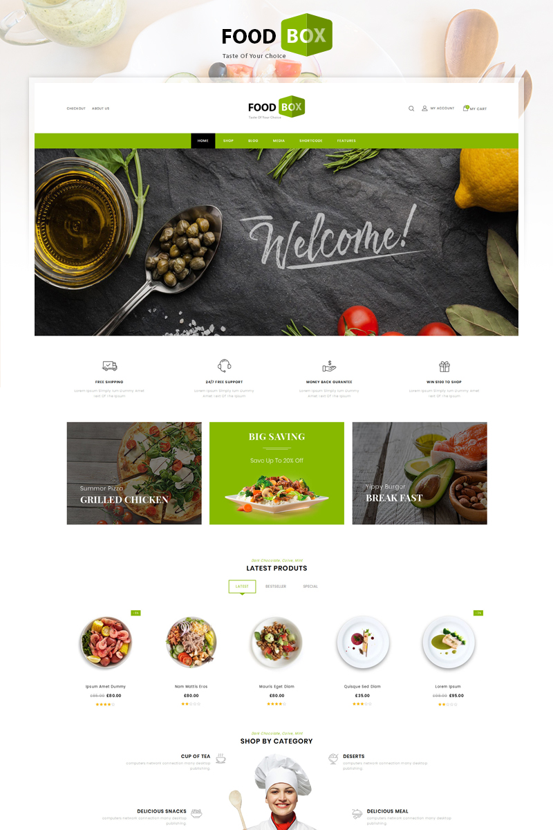Responsywny motyw WooCommerce Food Box - Restaurant Store #83205