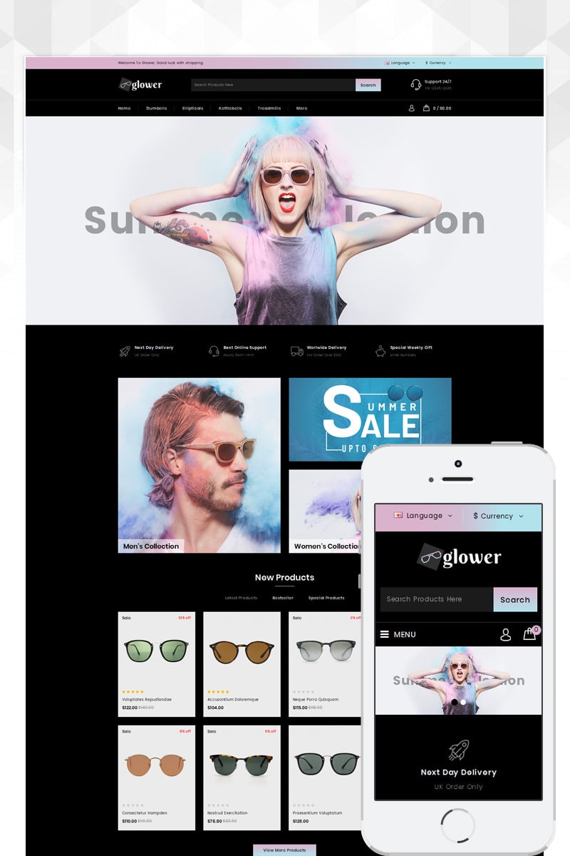 "Glower - Goggles Store" thème OpenCart adaptatif #83337 - screenshot