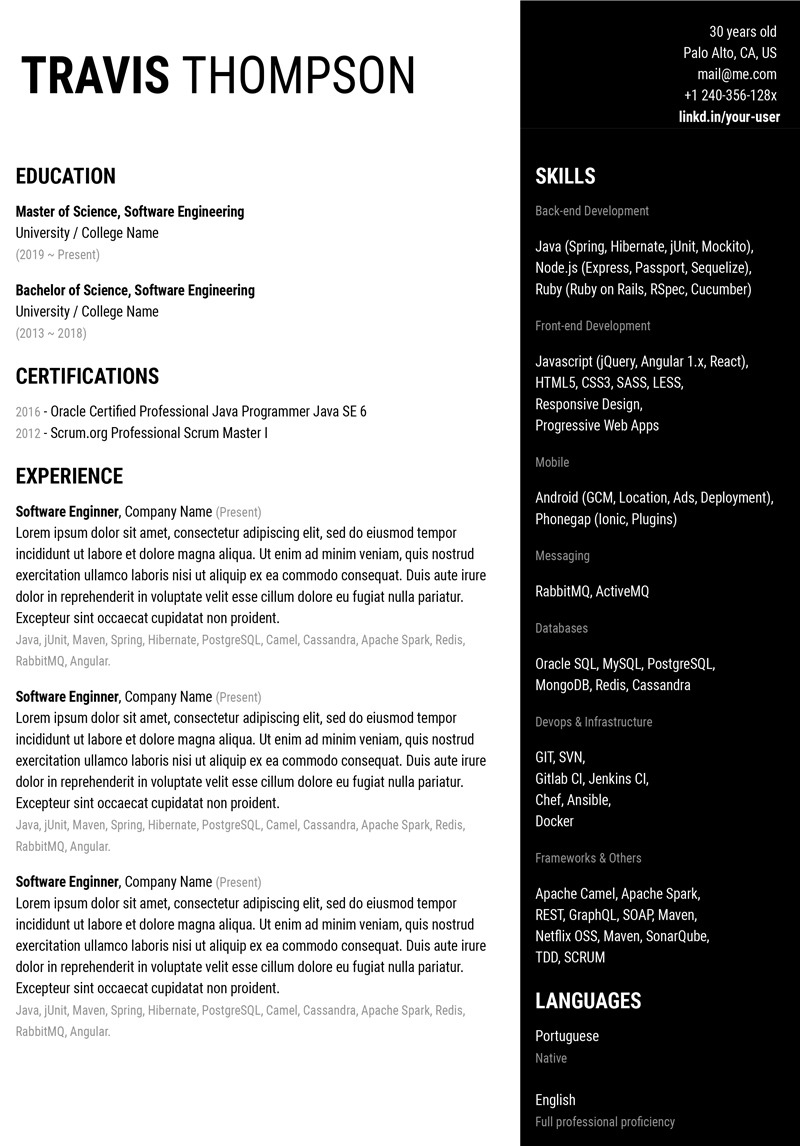 Simple Black White Resume Template #83346 Simple Black White Resume Template #83346