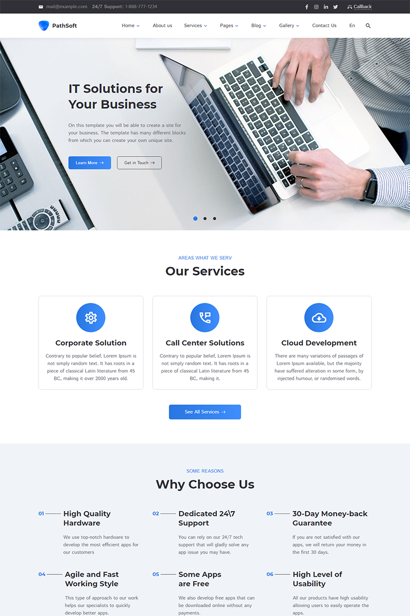 "PathSoft - IT Solutions for Your Business Services" Responsive Website template №83414