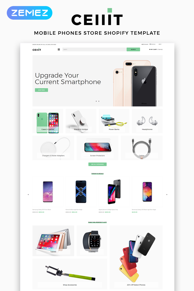 "Cellit - Mobile Store Multipage Clean" 响应式Shopify模板 #83525