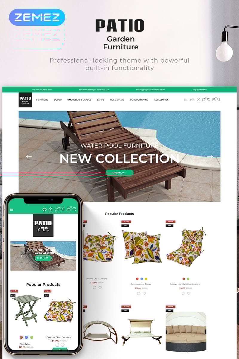 PrestaShop Theme namens "Patio-Garden Furniture Store Ecommerce Bootstrap Clean" #83536