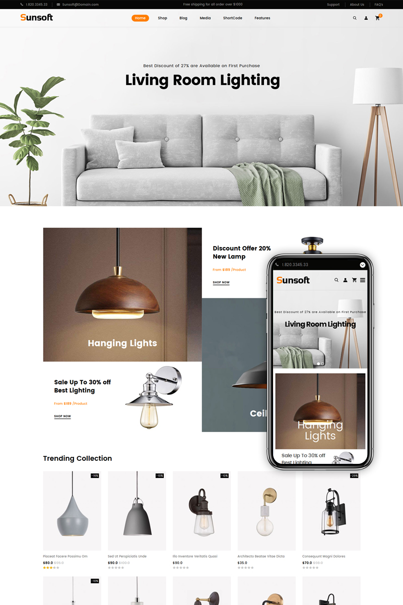 Reszponzív Sunsoft - Lighting Store WooCommerce sablon 83570 - képernyőkép