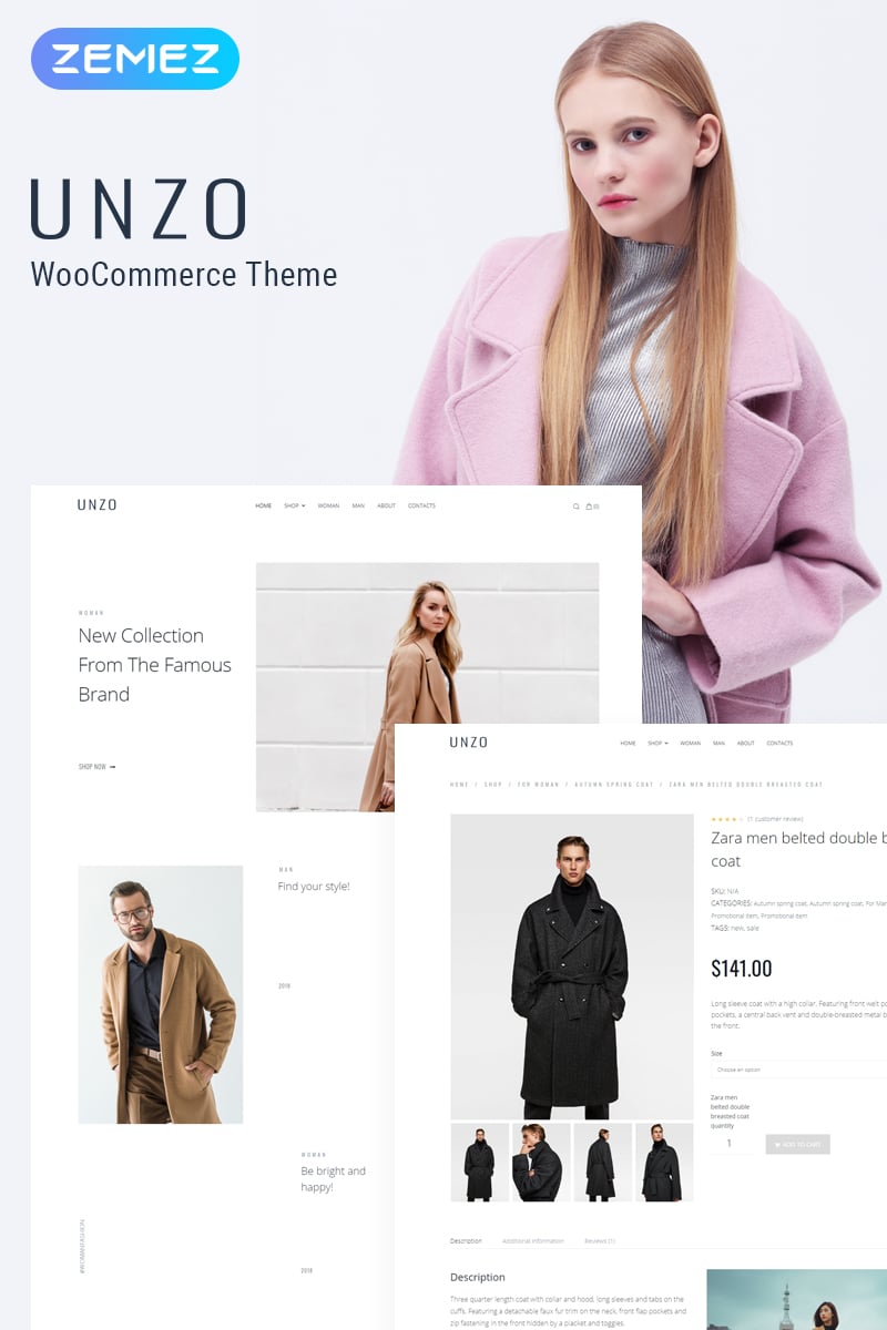 Tema WooCommerce "Unzo - Apparel Shop ECommerce Minimal Elementor" #83524