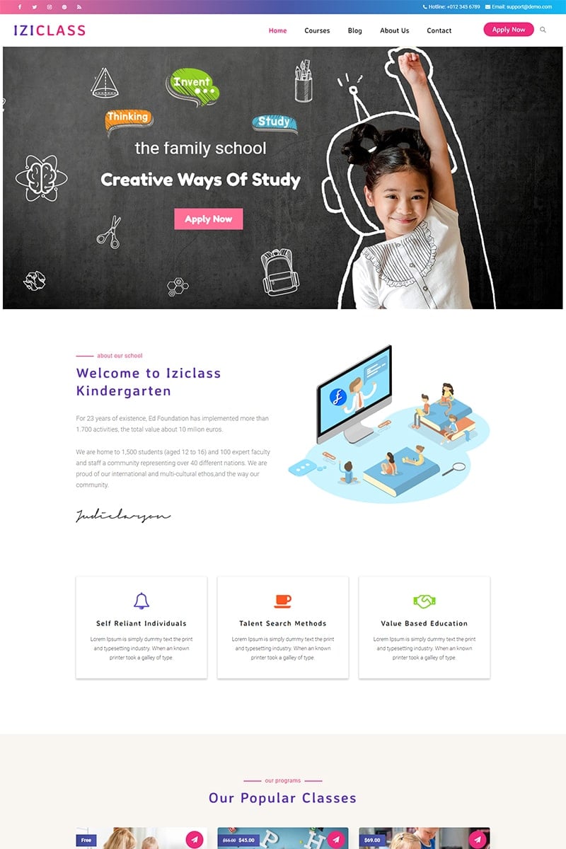 "Iziclass - Kindergarten and Preschool" BootstrapWordPress模板 #83865
