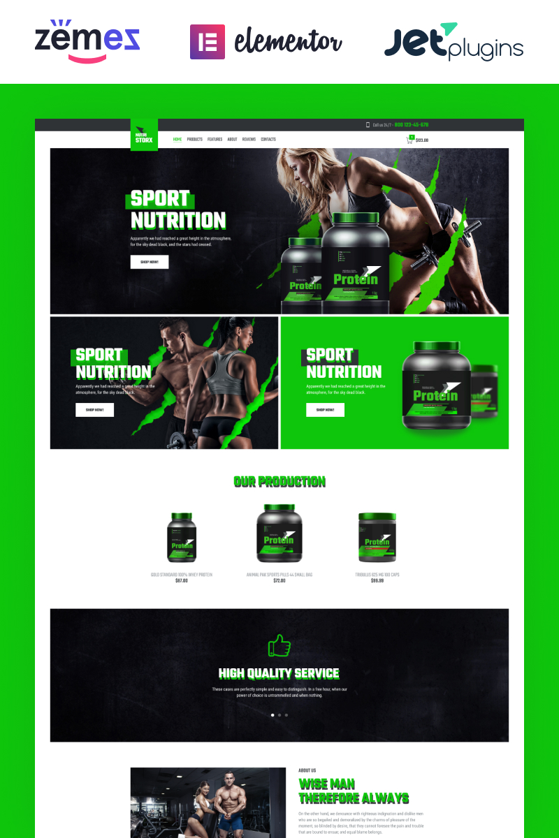 "NutriStorx - Sports Nutrition Shop Elementor" Responsive WooCommerce Thema №83878 - screenshot