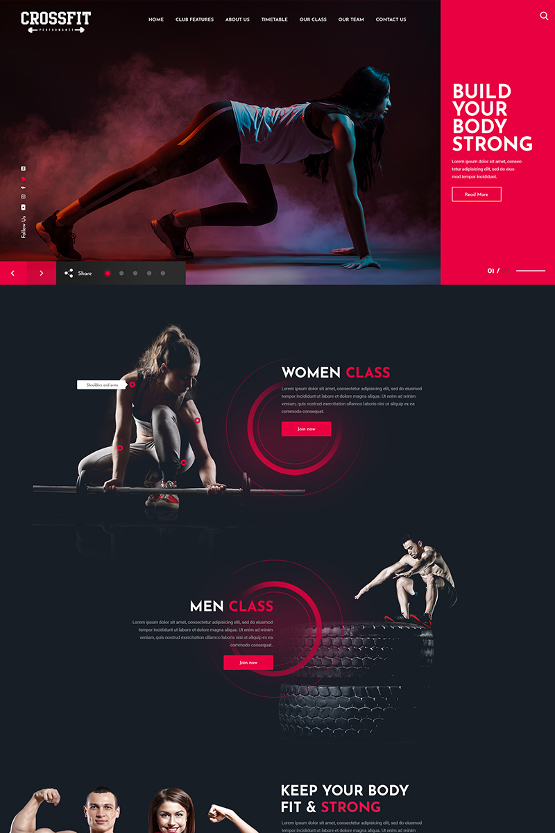 PSD Vorlage namens "Crossfit Fitness One Page" #83866 - Screenshot