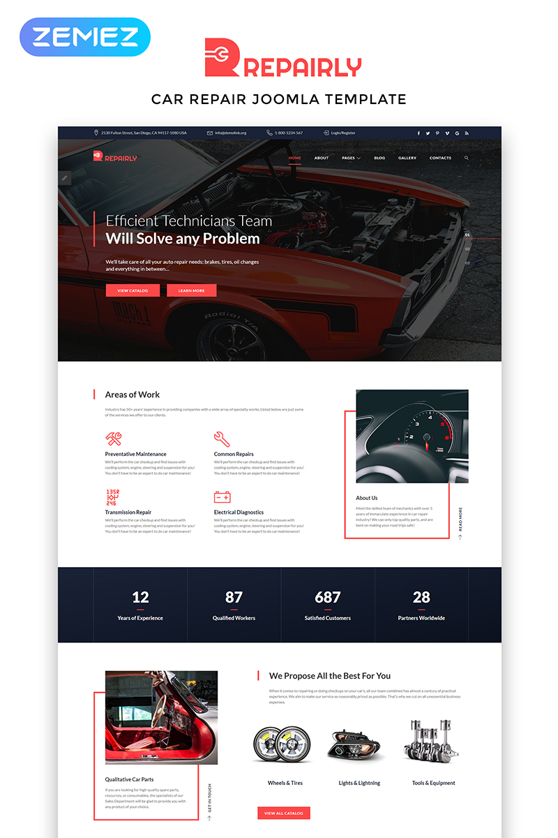 "Repairly - Car Repair Company" - адаптивний Joomla шаблон №83805