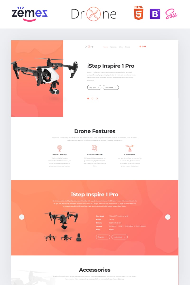 Responsywny szablon Landing Page Drone - Electronics Clean HTML Bootstrap #83905 - zrzut ekranu
