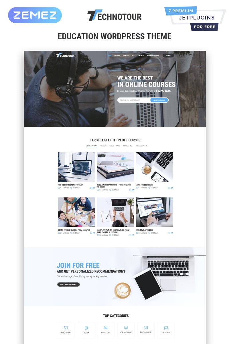 Technotour - Education Courses Minimal Elementor Tema WordPress №83931
