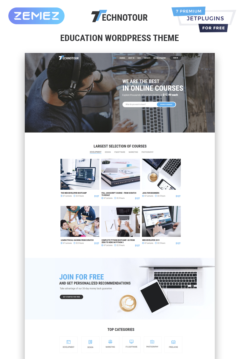 "Technotour - Education Courses Minimal Elementor" - WordPress шаблон №83931