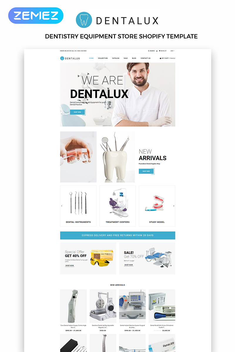 Tema Shopify "Dentalus - Dental Store eСommerce Clean" #83971