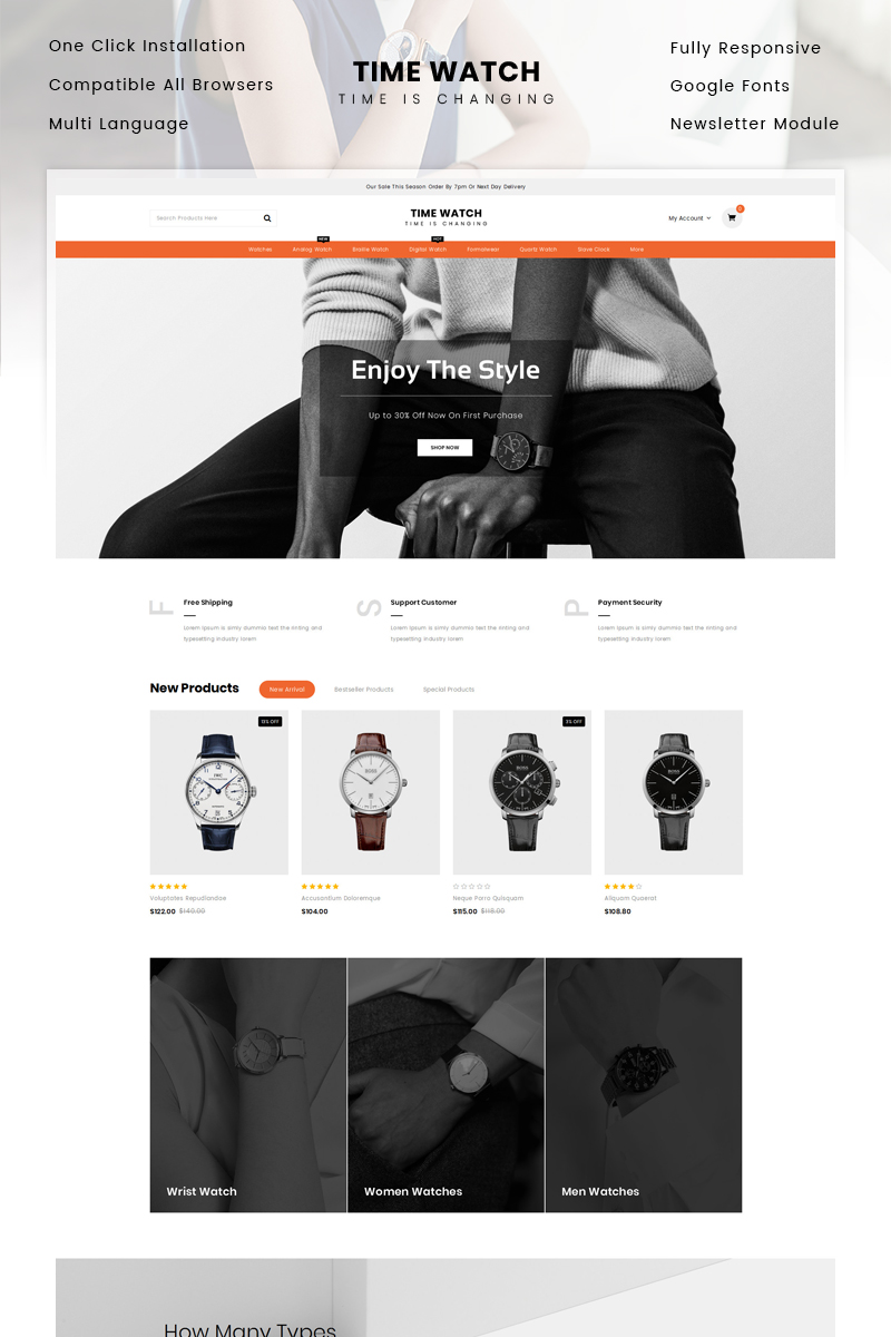 "Time Watch Store" - OpenCart шаблон №84079 - скріншот