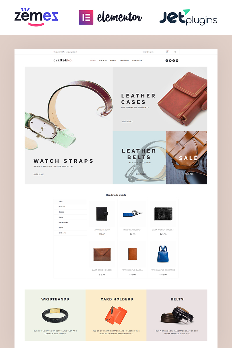 Craftekko - Handmade ECommerce Clean Elementor Tema WooCommerce №84380 - captura de tela