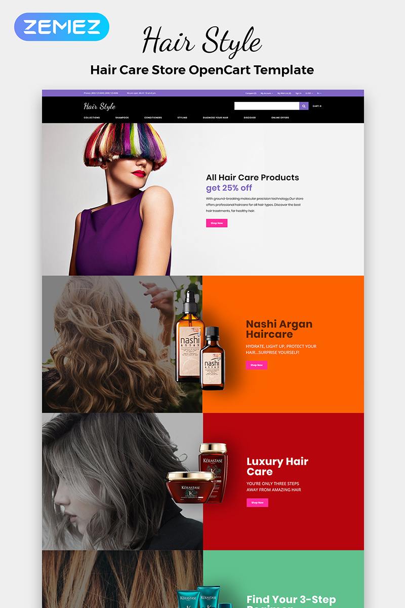 Hair Style - Beauty Store Multipage Creative OpenCart Template