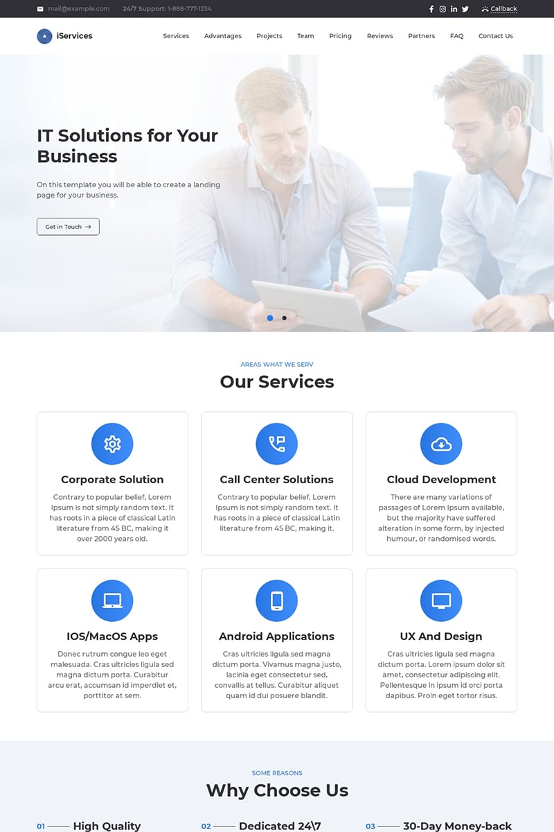 iServices IT Solutions for Your Business Services Landing Page