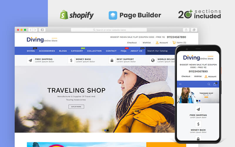 Diving Travel Accessories Store Shopify Theme