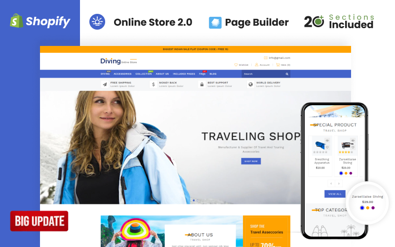 Diving Travel Accessories Store Shopify Theme