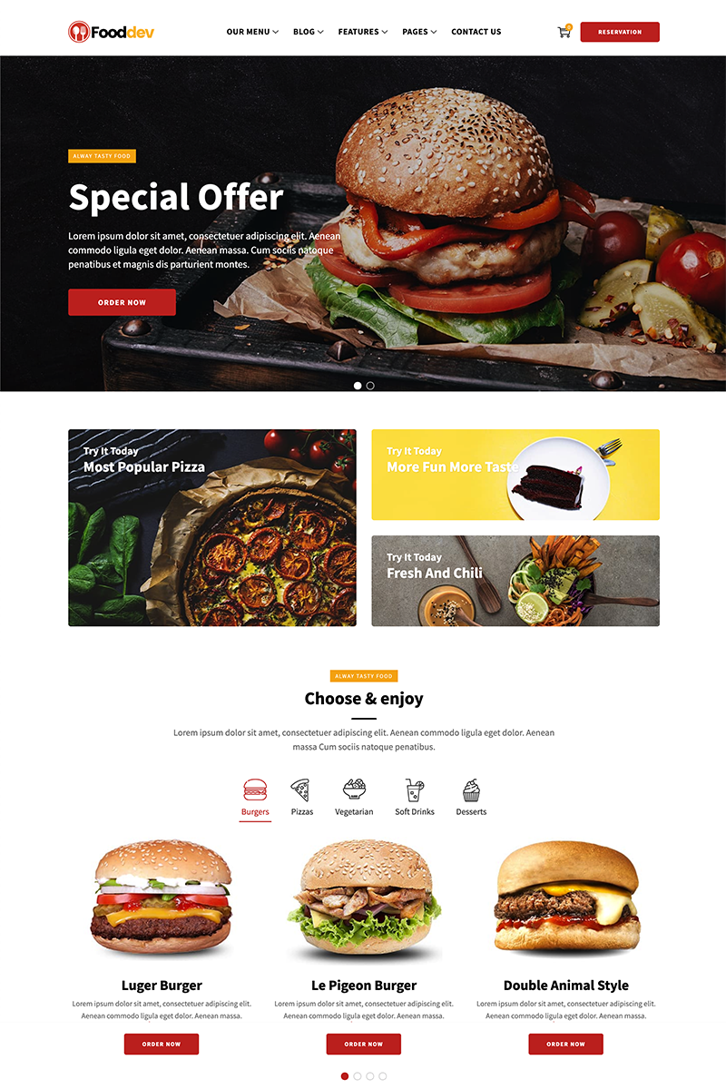 FoodDev - Food Restaurant Responsive Multipage Website Template