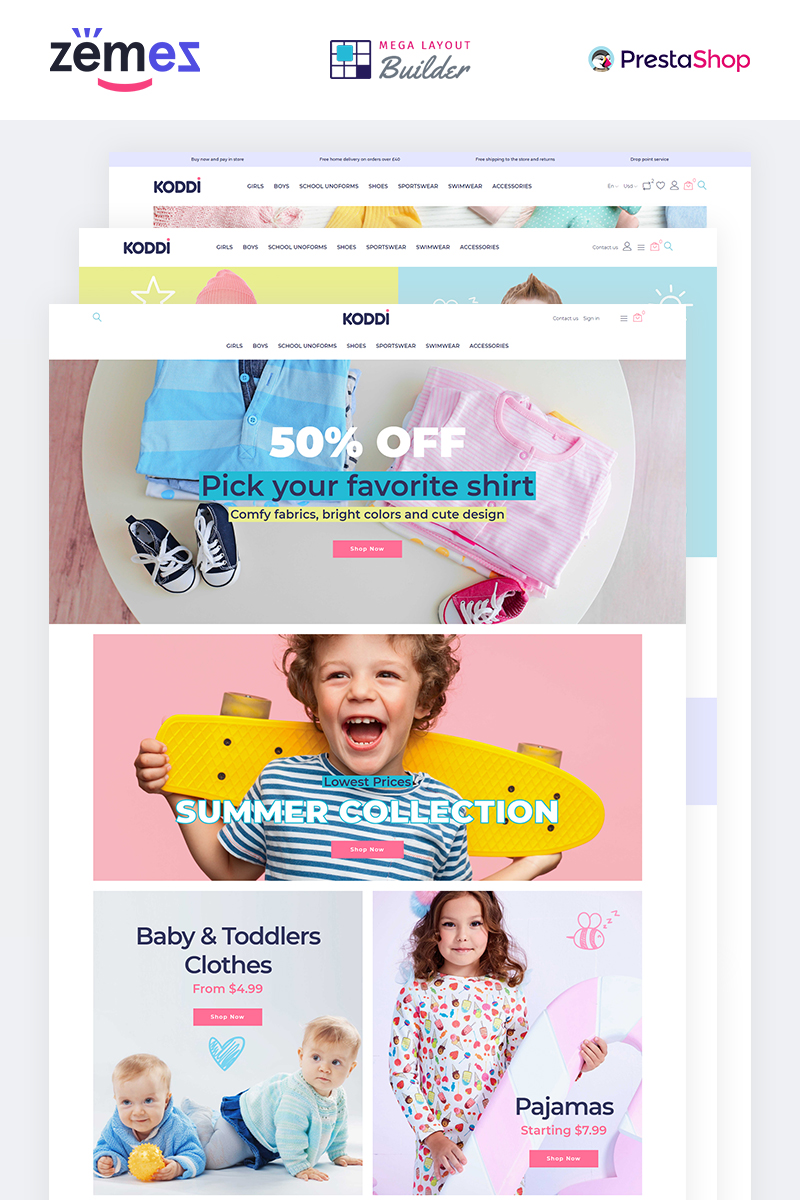 Szablon PrestaShop Koddi - Kids Clothes Clean Ecommerce Bootstrap #84421