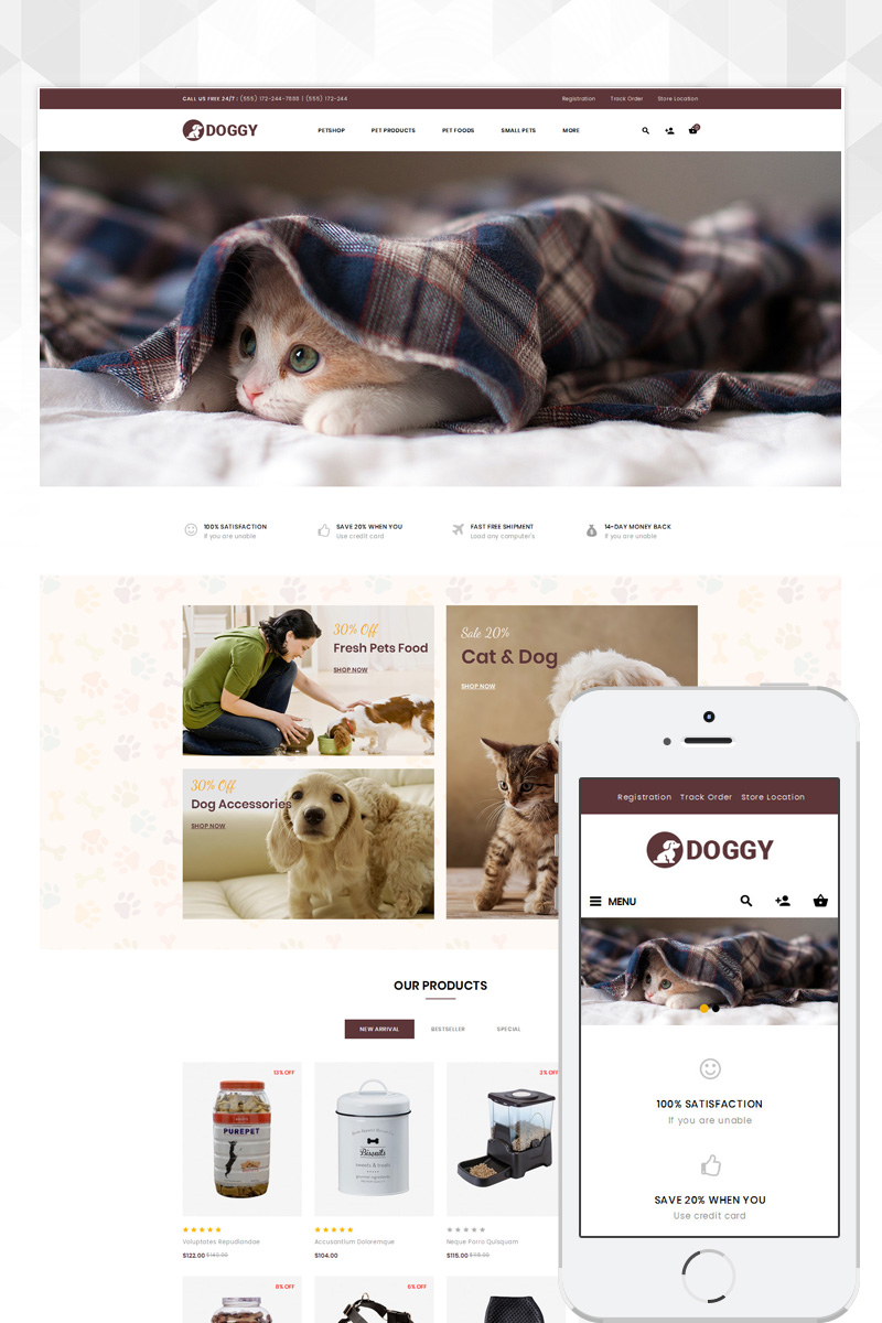 Luxusní OpenCart šablona "Doggy - Pets Store" #84554 - screenshot