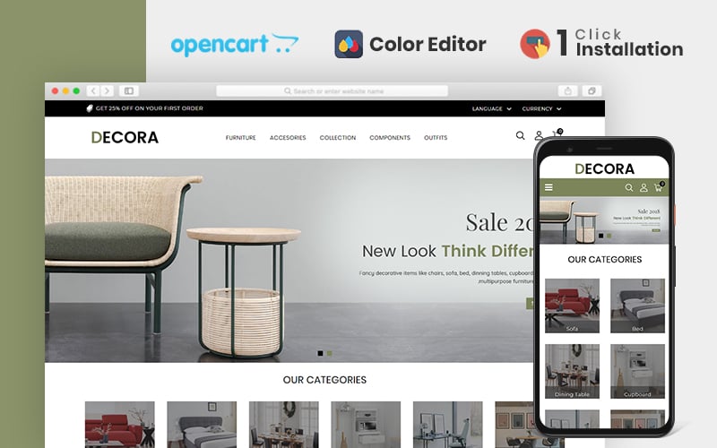 "Decora Furniture" - адаптивний OpenCart шаблон №84603