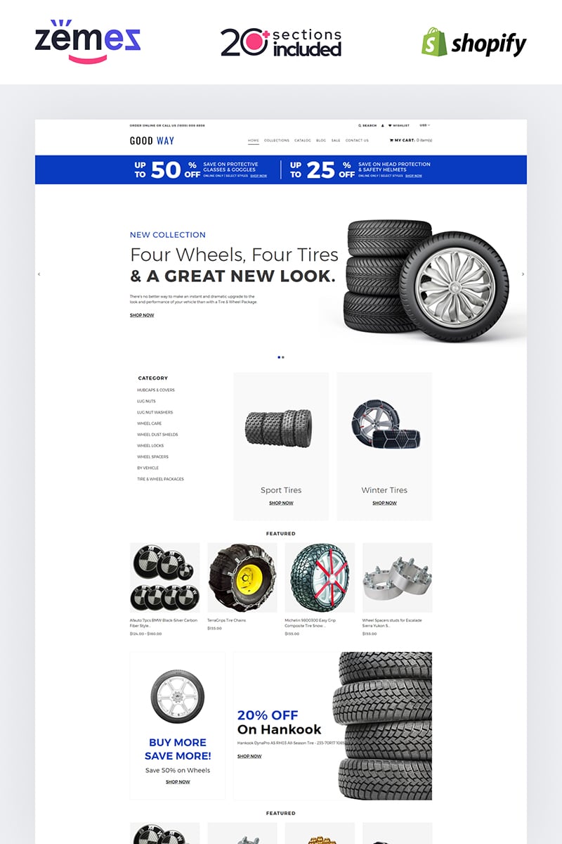 "Good Way - Wheels & Tires eCommerce Clear" thème Shopify adaptatif #84623